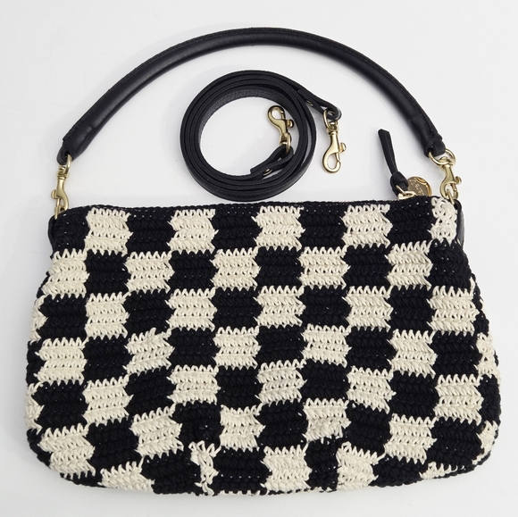 EXCELLENT CLARE V PETIT MOYEN MESSENGER BAG - CHECKER CROCHET - Picture 3 of 7